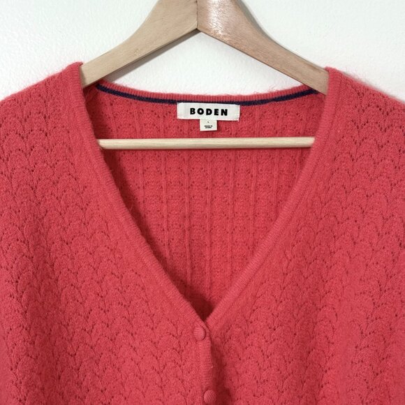 Boden Cropped Wool Mohair Coral Pink Cardigan Knit Sweater Short Sleeve - Picture 2 of 11